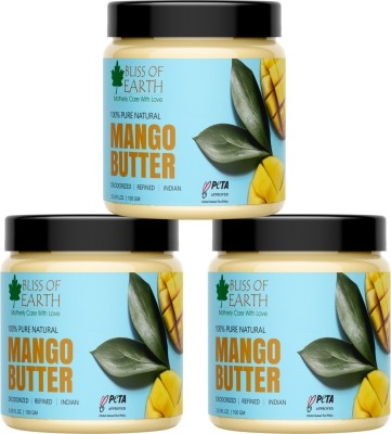 Bliss of Earth Deodorised Indian Mango Butter For Face Skin Hair & DIY, 3X100GM(300 g)