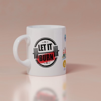 MODEST CITY Gym Quote Printed White Ceramic Coffee (Let It Burn) Ceramic Coffee Mug(350 ml)