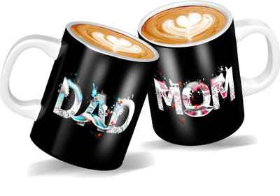 Ridhi Sidhi Design MOM DAD EVER Ceramic Coffee, Gift for Parents, Anniversary, Birthday, Mummy Papa Set of 2 (325ml) RSD00315 Ceramic Coffee Mug(325 ml, Pack of 2)