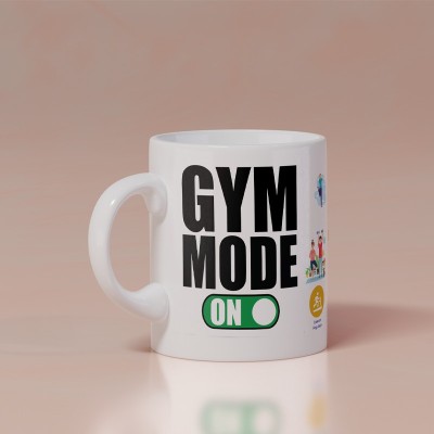 ARoohSa Beautiful Gym Quote Print White Ceramic Coffee (Gym Mode On) Ceramic Coffee Mug(350 ml)