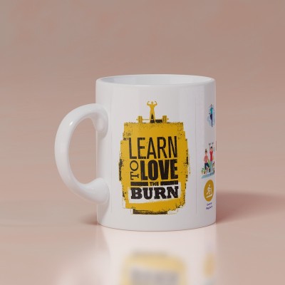 MODEST CITY Gym Quote Printed White Ceramic Coffee (Learn To Love The Burn) Ceramic Coffee Mug(350 ml)