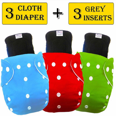 PSOUL Washable Reusable Baby Cloth Plain Diaper With Insert Cotton Pad Set Of 3