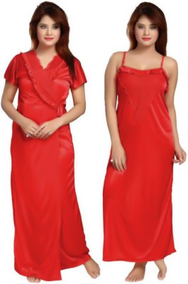 FXPORT Women Nighty with Robe(Red)