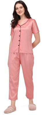 Smarty Pants Women Solid Pink Shirt & Pyjama set