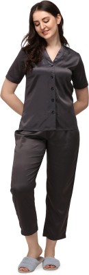 Smarty Pants Women Solid Grey Top & Pyjama Set