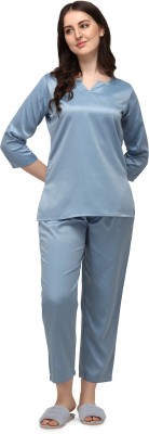 Smarty Pants Women Solid Blue Top & Pyjama Set