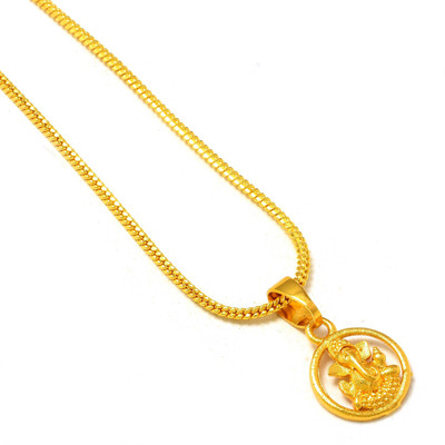 Jewar Mandi Lord Ganesh Ji Locket/Pendant Chain With Circle Locket For Daily use Gold-plated Brass, Copper Locket