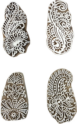 Global Art Traders Floral & Paisley Designing Printing blocks Set of 4 Handcrafted Indian Printing Blocks(Pack of 4)