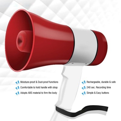 dnr Music with Battery and Charger Megaphone Speaker PA Bullhorn Indoor, Outdoor Handheld Megaphone for Announcement with Recorder 30 W Bluetooth Speaker Indoor, Outdoor PA System(50 W)