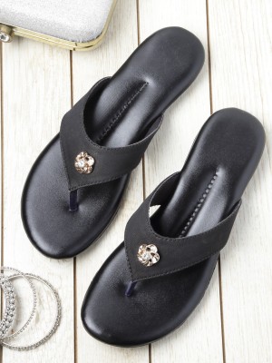 SNEAKERSVILLA New Flat Comfortable & Trendy Casual Sandal For Womens And Girls Women Black Flats