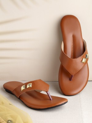 SNEAKERSVILLA New Flat Comfortable & Trendy Casual Sandal For Womens And Girls Women Tan Flats