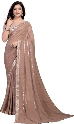 PRATHAM BLUE Embellished Bollywood Georgette Saree(Brown)