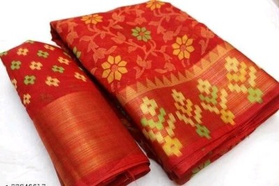 AARTI SELECTION Floral Print Patola Cotton Blend Saree(Red)