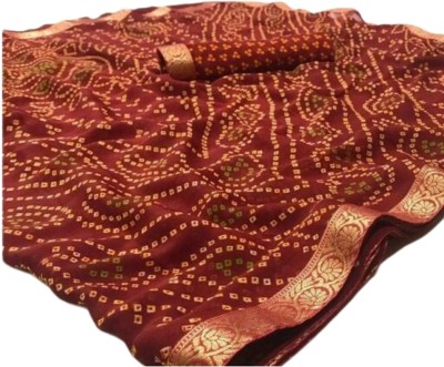 The Fashion Attire Printed Bandhani Chiffon Saree(Maroon)