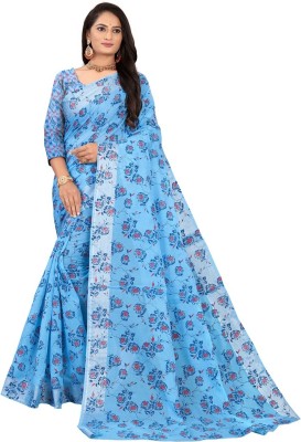 Vraj Fashion Self Design Banarasi Cotton Silk Saree(Blue)