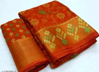 AARTI SELECTION Floral Print Patola Cotton Blend Saree(Orange)