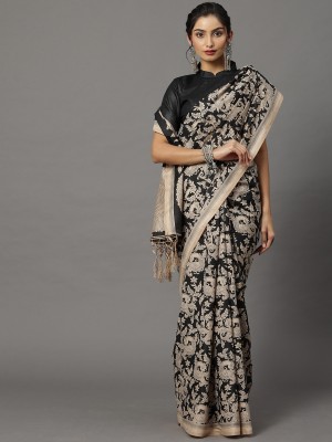 Ratnavati Printed Daily Wear Cotton Blend, Art Silk Saree(Black)