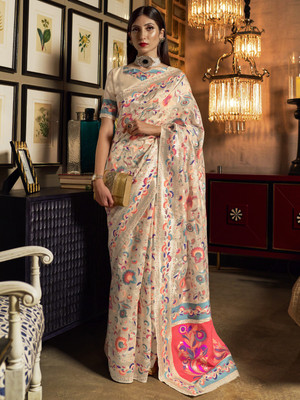 Ratnavati Printed Bollywood Crepe Saree(Cream)
