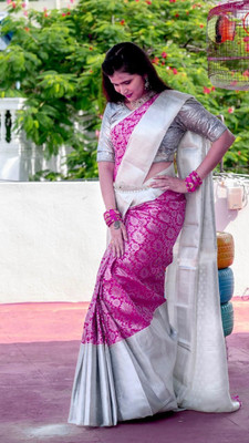 Krishanas Woven Banarasi Pure Silk Saree(Pink)