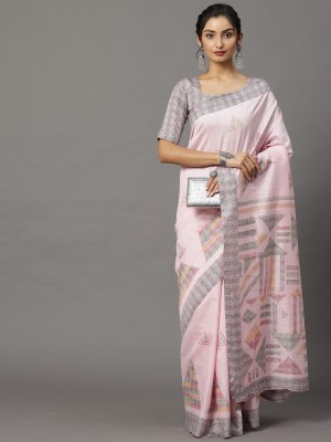 Ratnavati Digital Print Daily Wear Cotton Blend, Art Silk Saree(Pink)