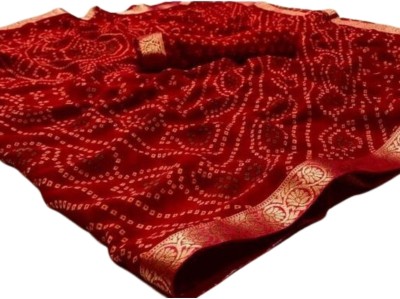 Durga Emporio Geometric Print Bandhani Chiffon Saree(Red)