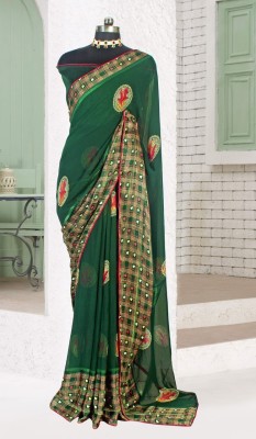 immolate Printed Mysore Satin Saree(Green)