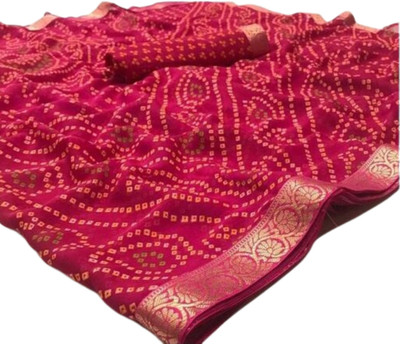 The Fashion Attire Printed Bandhani Chiffon Saree(Magenta)
