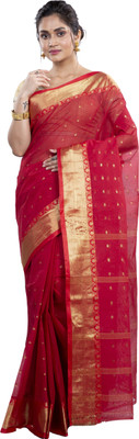 GitAsit Self Design Tant Pure Cotton Saree(Red)