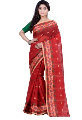 Ruuprekha Woven Jamdani Pure Cotton Saree(Red)