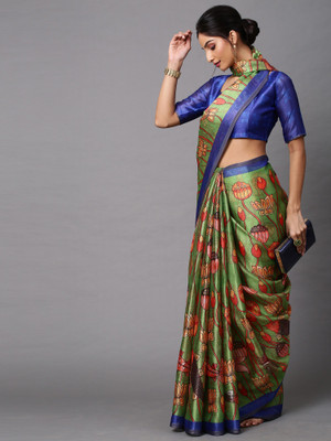 Ratnavati Self Design Pochampally Cotton Linen Saree(Multicolor)