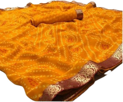 The Fashion Attire Printed Bandhani Chiffon Saree(Yellow)