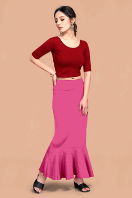 SCUBE DESIGNS Pleated Saree Shapewear Silhoutte Baby Pink (L) Lycra Blend Petticoat(L)