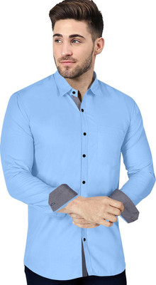 Kuki Men Solid Casual Light Blue Shirt