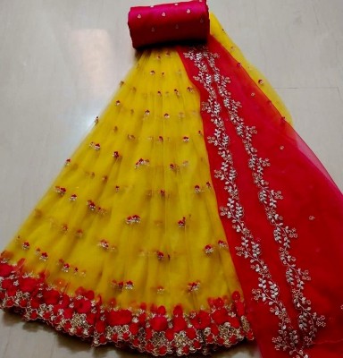 JP STORE Embroidered Semi Stitched Lehenga Choli(Yellow)