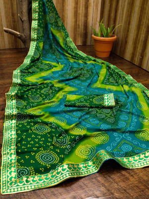 Kanooda Prints Printed Bandhani Georgette Saree(Multicolor)