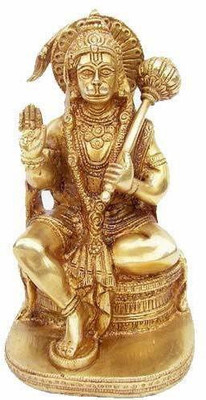 vrindavan shopi Hanuman ji Brass Murti to Protect from All Kind of Negative Energy 400gms Decorative Showpiece  -  8 cm(Brass, Gold)