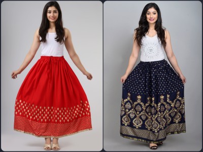 Jaipur Skirt Floral Print Women Flared Red Skirt