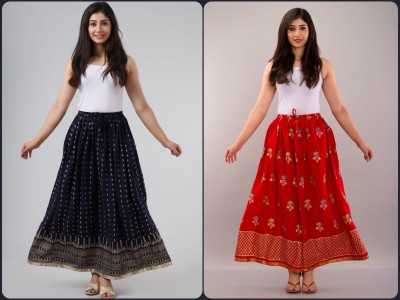 Jaipur Skirt Floral Print Women Flared Blue, Red Skirt