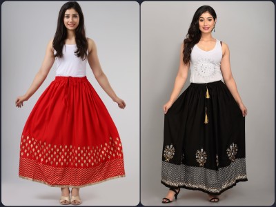Jaipur Skirt Floral Print Women Flared Red, Black Skirt