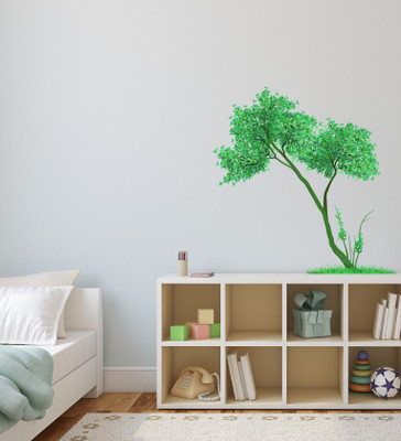 sp decals 67 cm abstract decorative green leaves tree wall sticker Self Adhesive Sticker(Pack of 1)