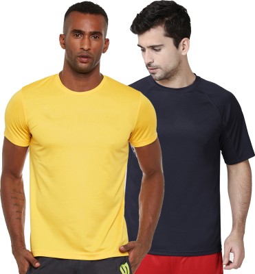 Fastoche Solid Men Round Neck Black, Yellow T-Shirt