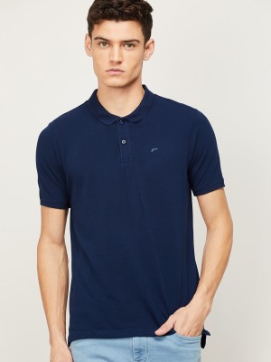 Fame Forever by Lifestyle Solid Men Polo Neck Dark Blue T-Shirt