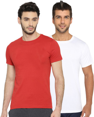 Galatea Solid Men Round Neck Red, White T-Shirt