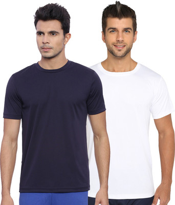 Fastoche Solid Men Round Neck White, Navy Blue T-Shirt