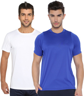 Galatea Solid Men Round Neck White, Blue T-Shirt