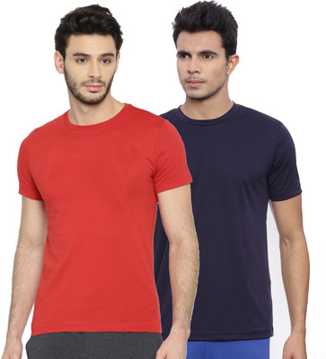 Fastoche Solid Men Round Neck Red, Navy Blue T-Shirt