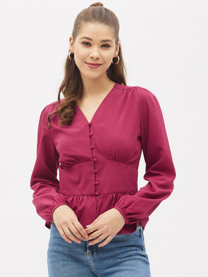 HARPA Casual Solid Women Maroon Top