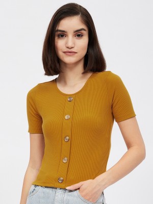 HARPA Casual Striped Women Yellow Top