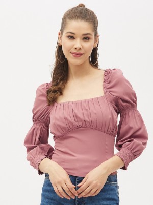 HARPA Casual Solid Women Pink Top