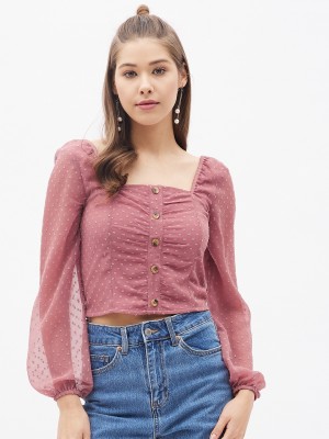 HARPA Casual Solid Women Pink Top